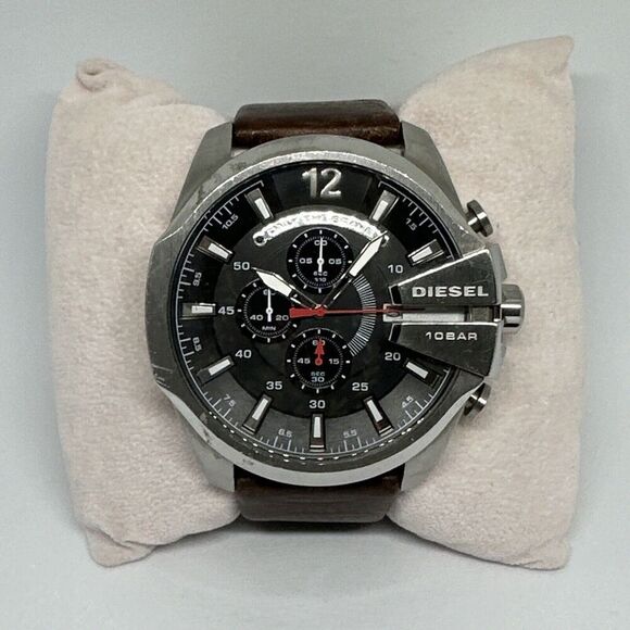 Diesel Mega Chief DZ4308 Mens Brown Leather Analog Dial Quartz Wrist Watch HME77